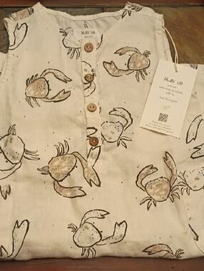 Crab Print Sleeveless Button Front Romper - Neutral Tones